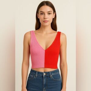 STAUD Vivid Ribbed V-Neck Crop Top NWOT